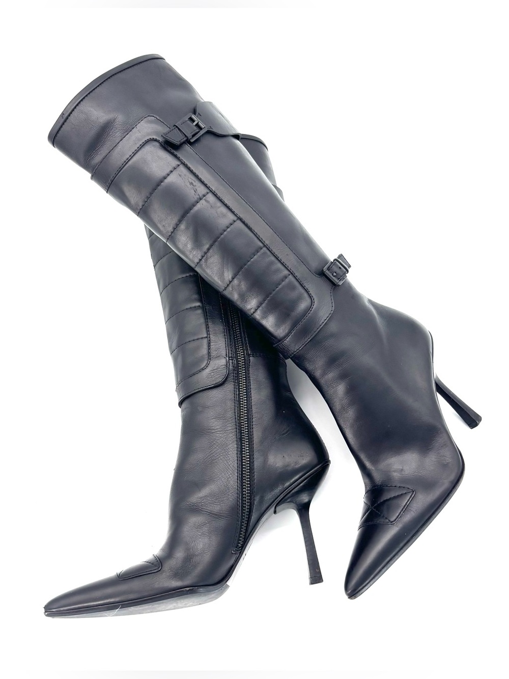 Vintage Gucci Retro Vintage Knee High Buckle Harness Pointed Toe Heeled Boots 39 - Picture 6 of 9